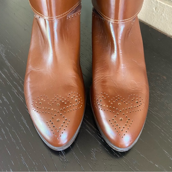 Joseph Italian Made Brown Leather Tall Boots Perforated Size 11 N Equestrian NEW - Picture 3 of 10